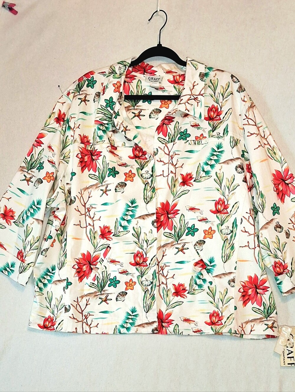 NWT Vintage Graff Lady Tropical Floral Button-Up Blouse - Plus Size 3X